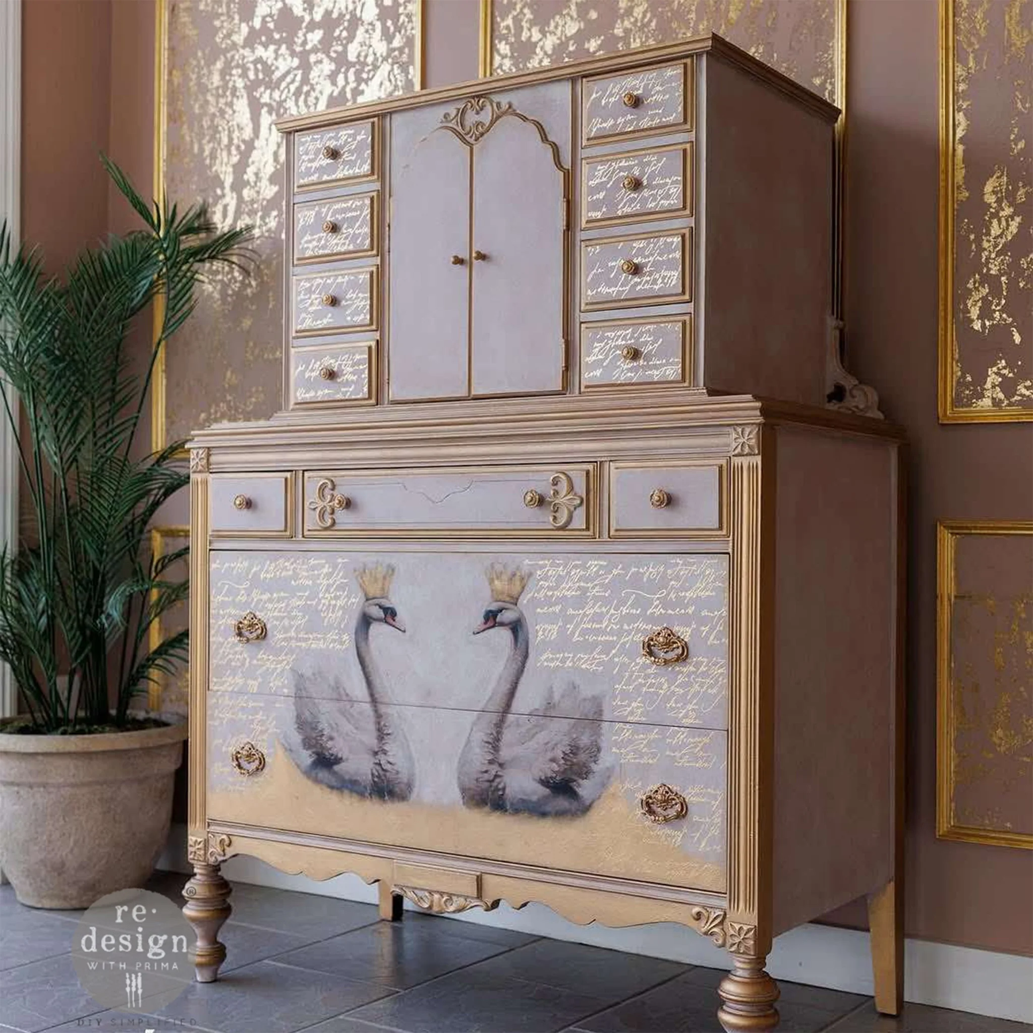 ReDesign with Prima - Shimmering Script by KACHA Gold Foil Furniture Transfers (2 Sheets, 8.5x11 Each) - Image 3